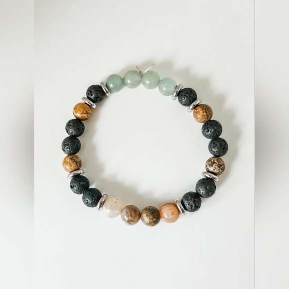 Semi-precious stone & lava bead stretch bracelet - Picture 3 of 4